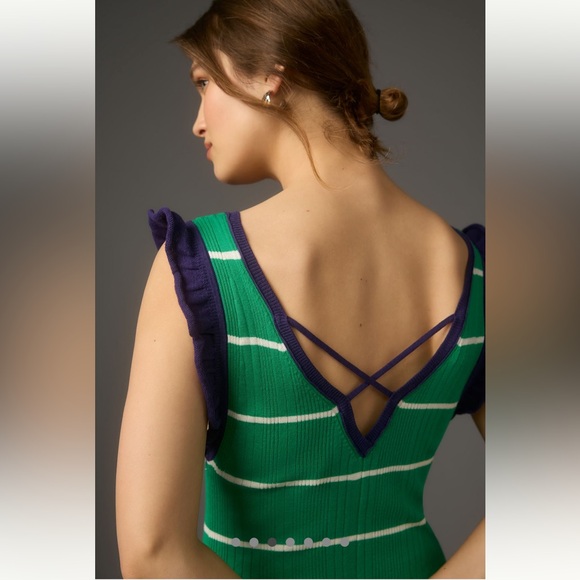 🌍 Anthropologie Daily Practice green & blue ruffle sweater dress large - Picture 3 of 11